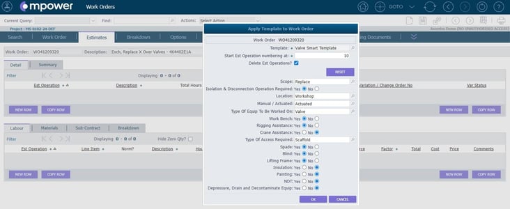Apply complex estimate templates based on defined criteria in Mpower