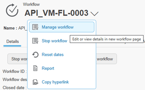 Proarc's new Manage Workflow button to edit or view details in a new workflow